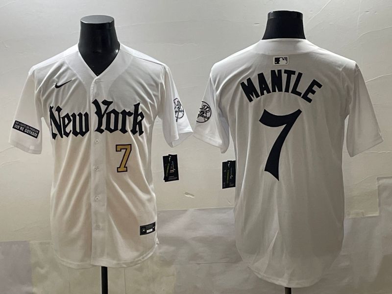 Men 2025 New York Yankees #7 Mantle White Five generations Joint Name Nike MLB Jersey style 5->new york yankees->MLB Jersey